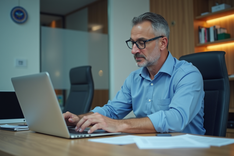 Agent public au bureau utilisant un dispositif d'authentification