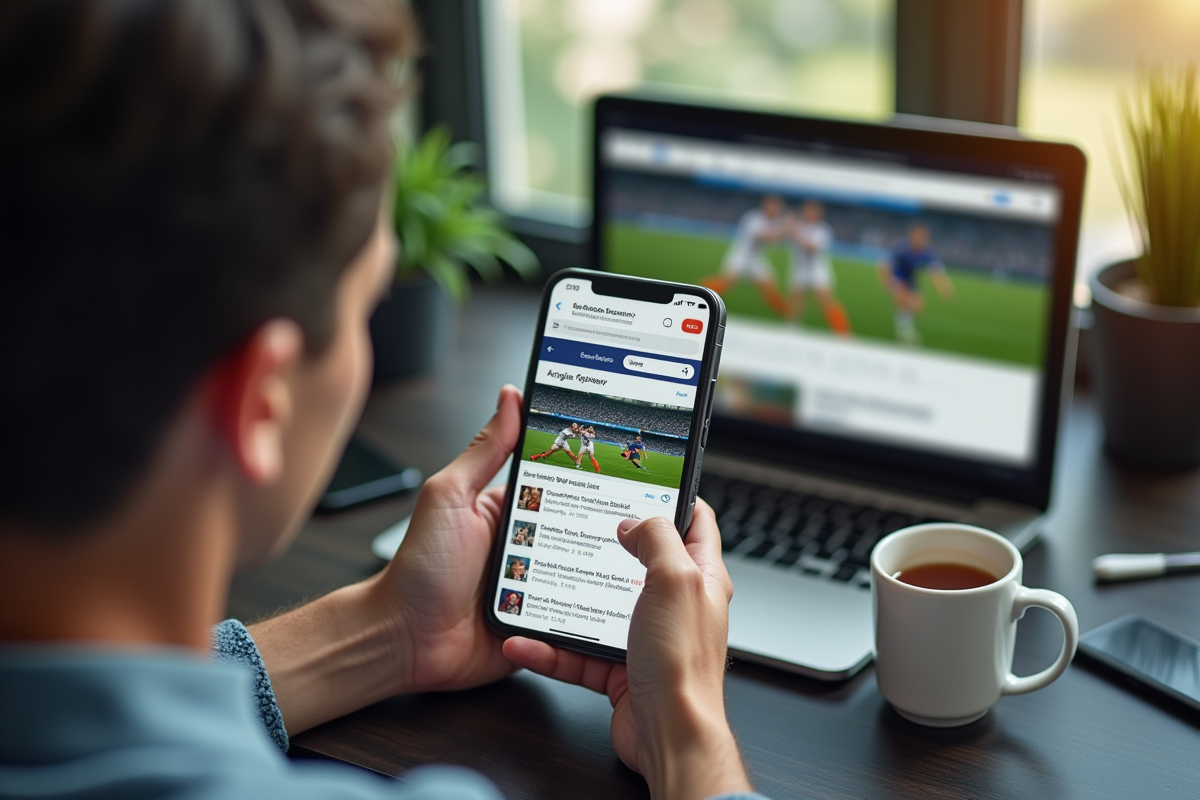 Mains tenant un smartphone avec forum sportif dynamique