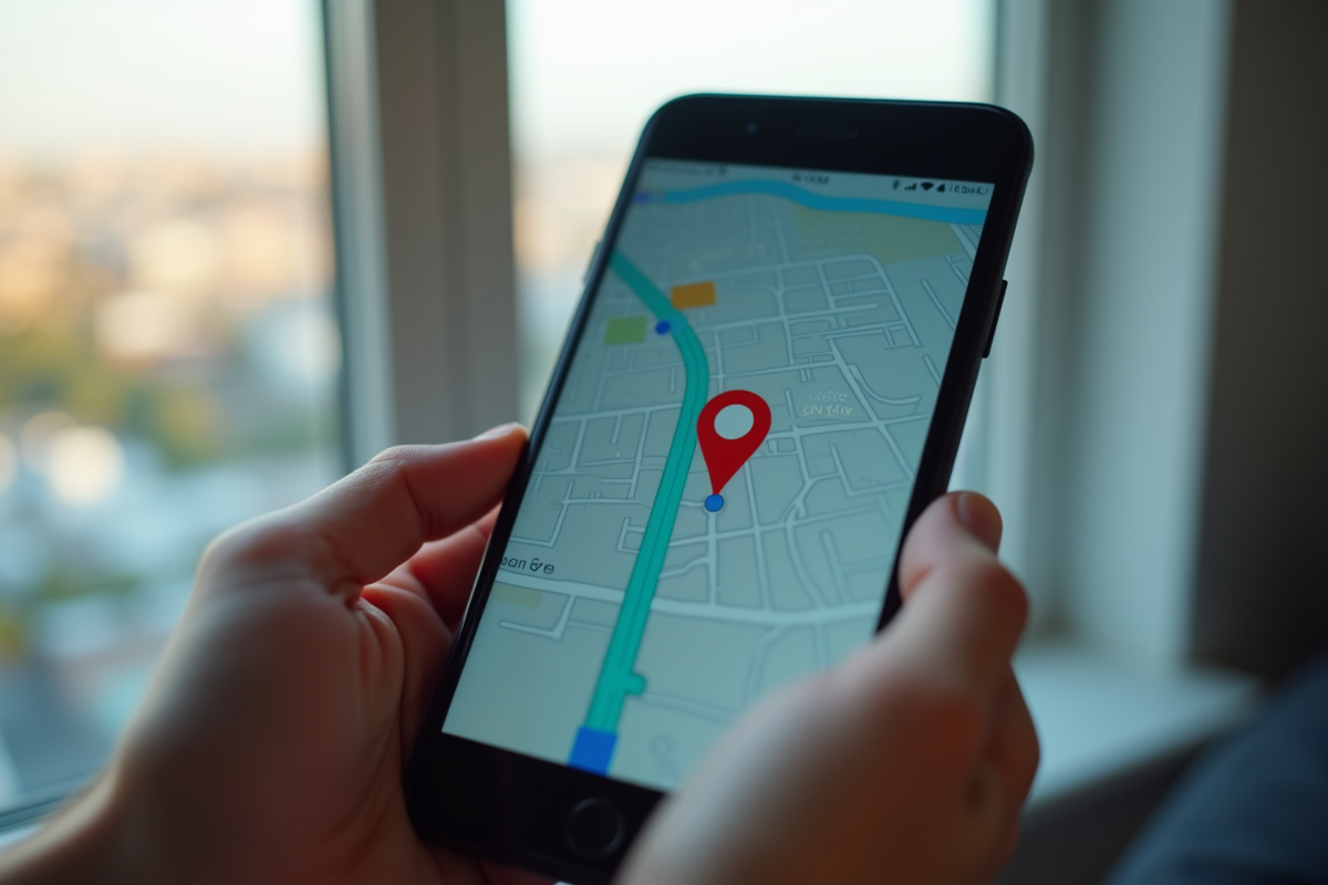 Zoom sur écran de smartphone avec partage de position GPS