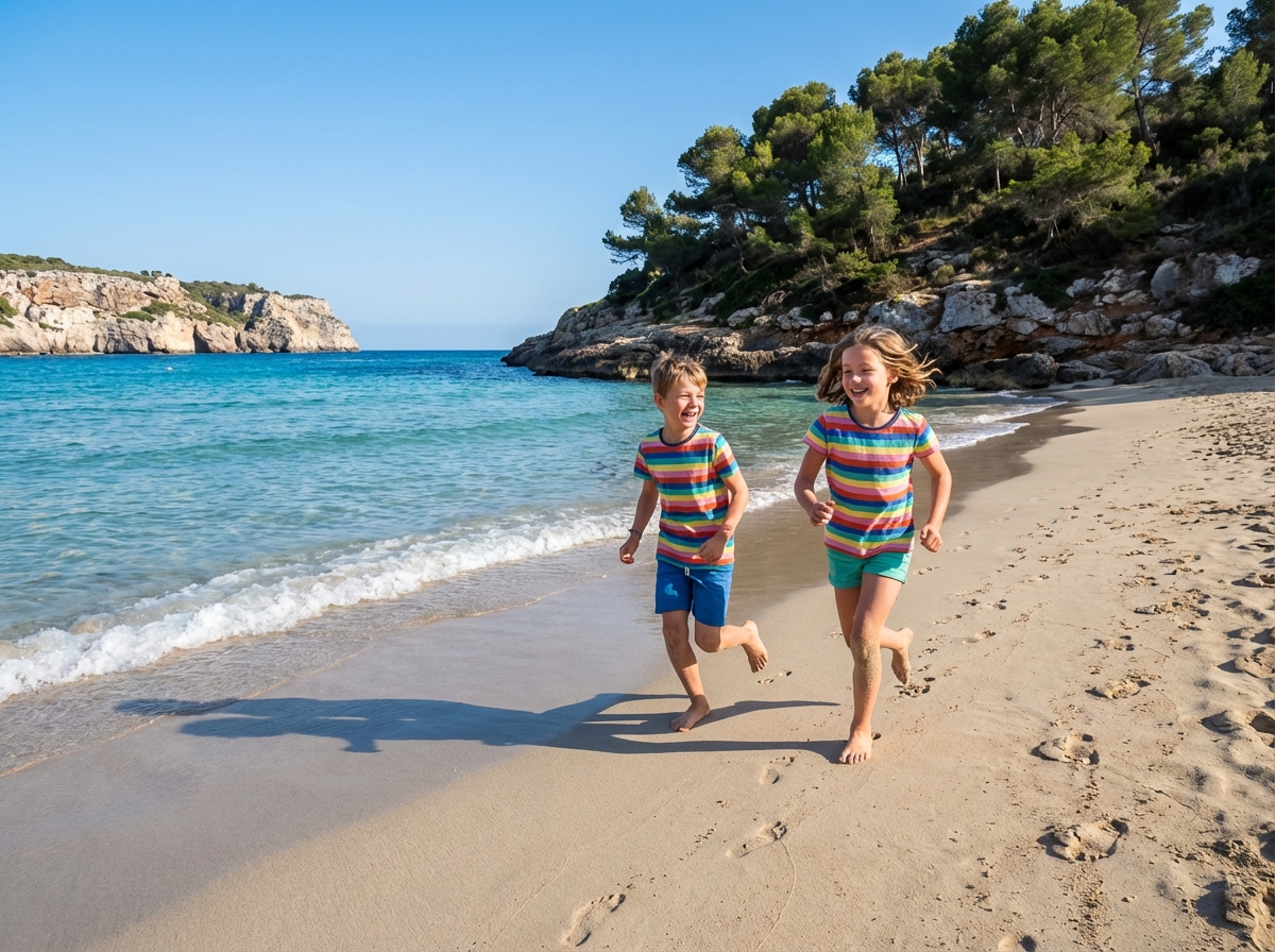 Enfants jouant sur la plage méditerranéenne en été
