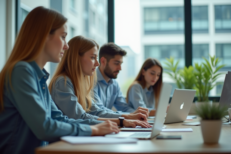 Groupe d'enseignants collaborant dans un bureau lumineux