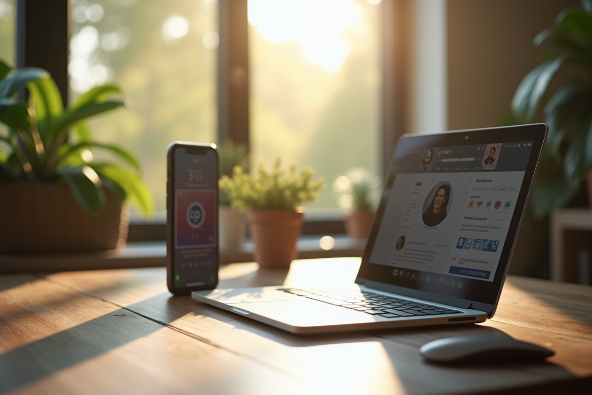 Espace de travail moderne avec ordinateur et plantes d