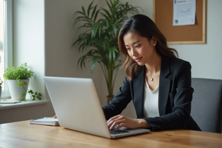 Jeune femme professionnelle analysant des données web