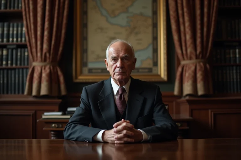 Homme âgé en costume dans un bureau historique