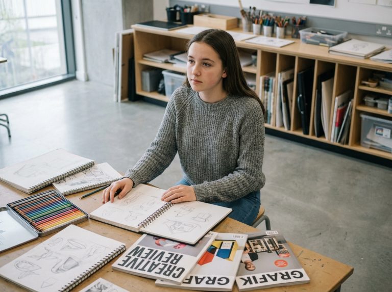 Jeune fille pensante dans un studio d'art moderne