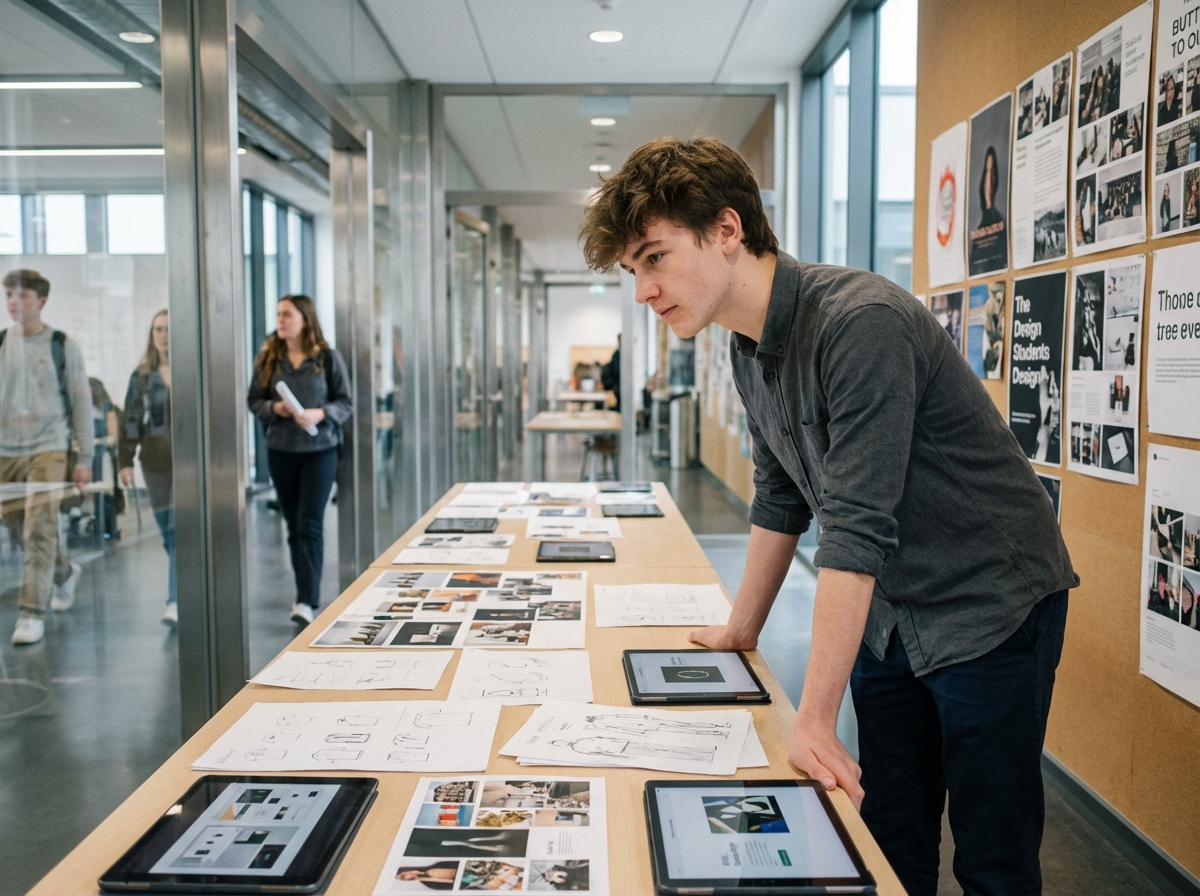 Jeune homme étudiant en design examine des maquettes
