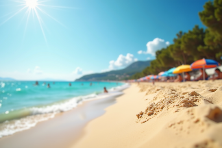 Plage méditerranéenne en été avec sable doré et eaux turquoise