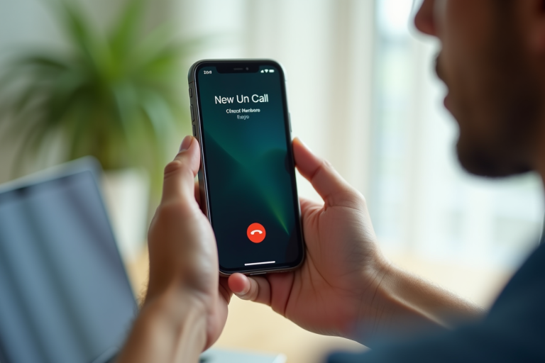 Personne tenant un smartphone avec appel inconnu à l'écran